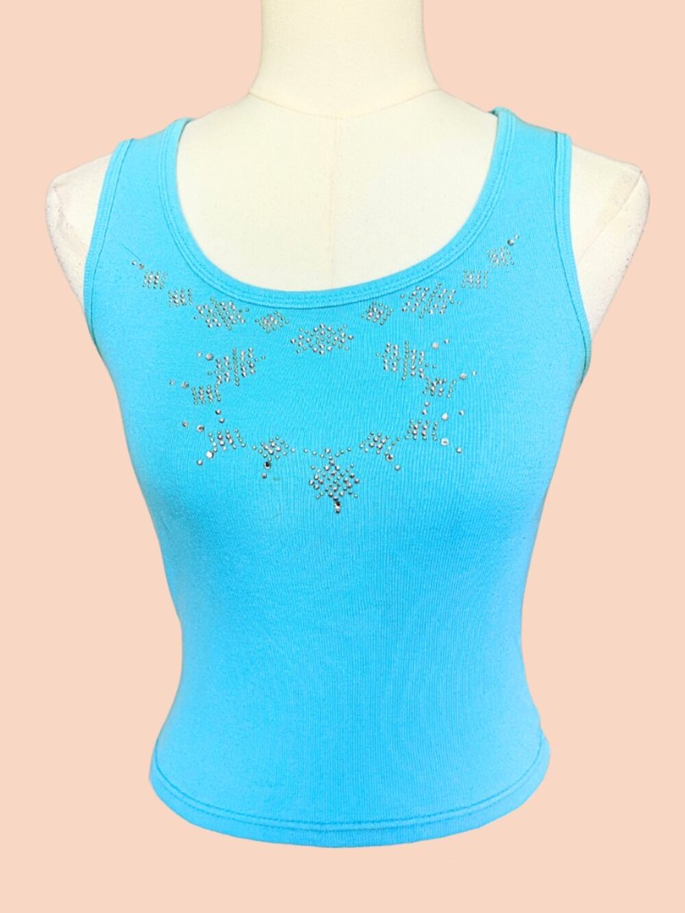 Y2K Aqua Rhinestone Baby Tank Top